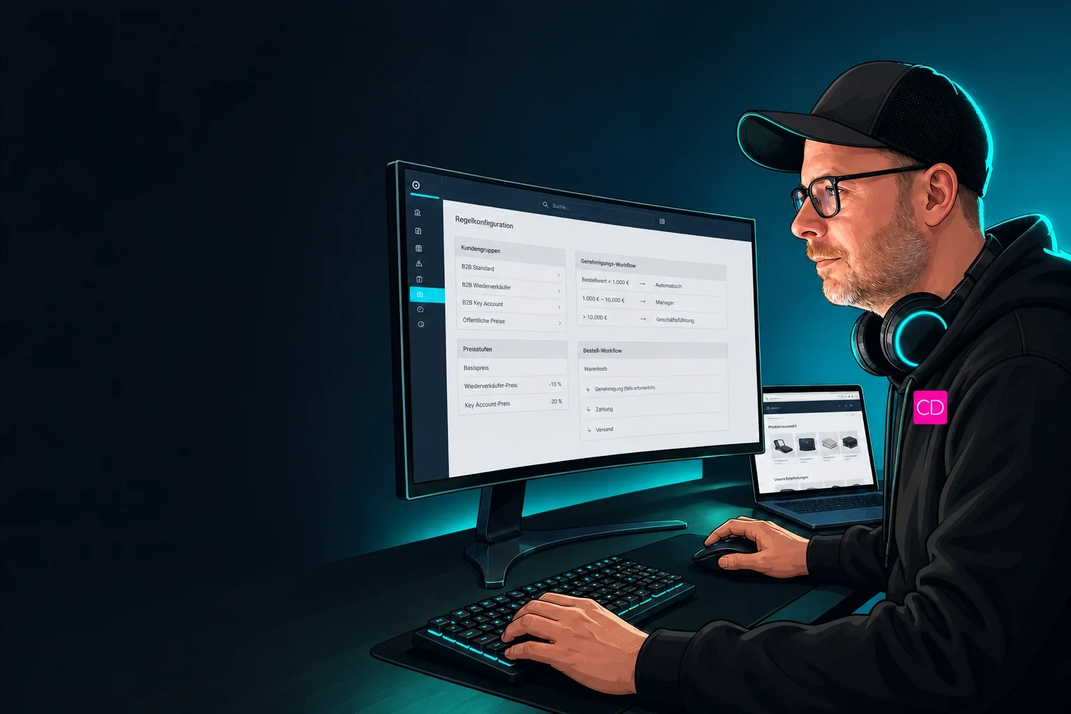Illustration von Chris Derix bei der Konfiguration von B2B-Bestellregeln