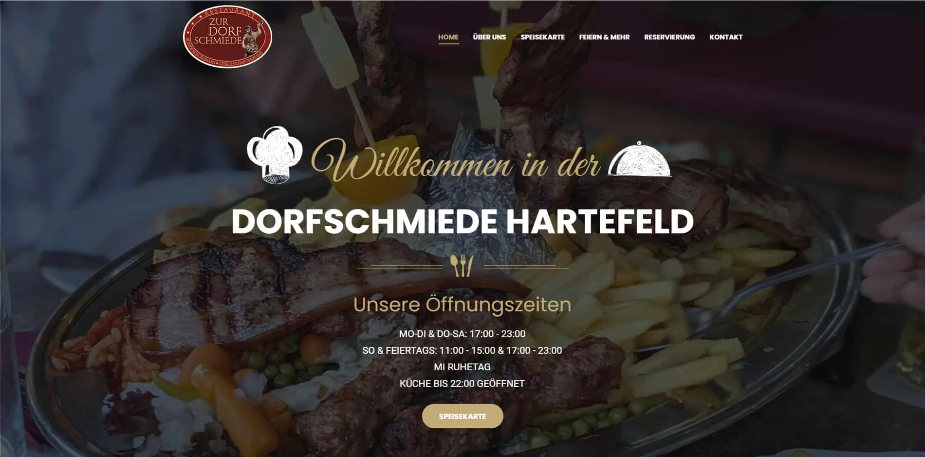 Website der Dorfschmiede Hartefeld mit Restaurant und Speisekarte