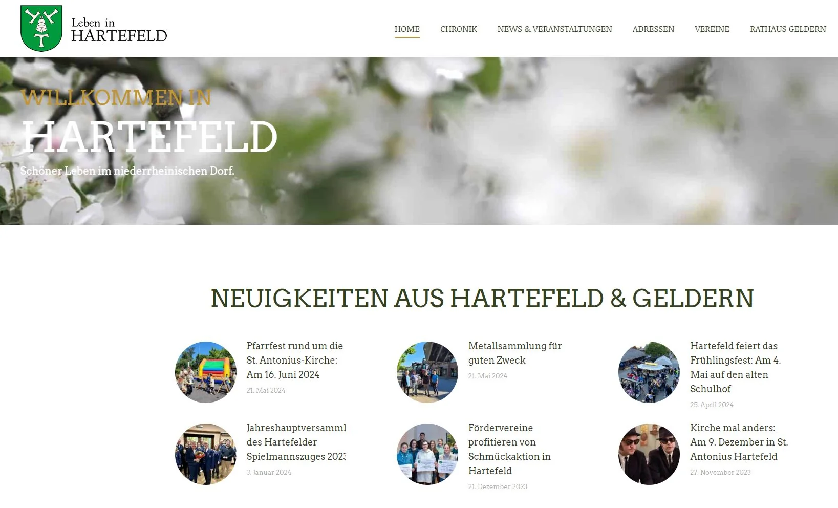 Website des Dorfes Hartefeld bei Geldern
