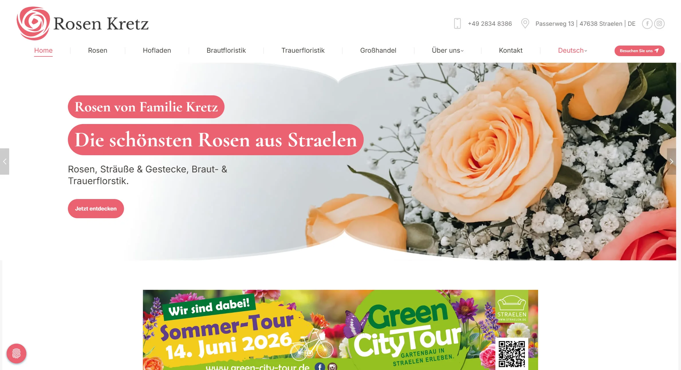 Neue Website der Rosengärtnerei Rosen Kretz aus Straelen